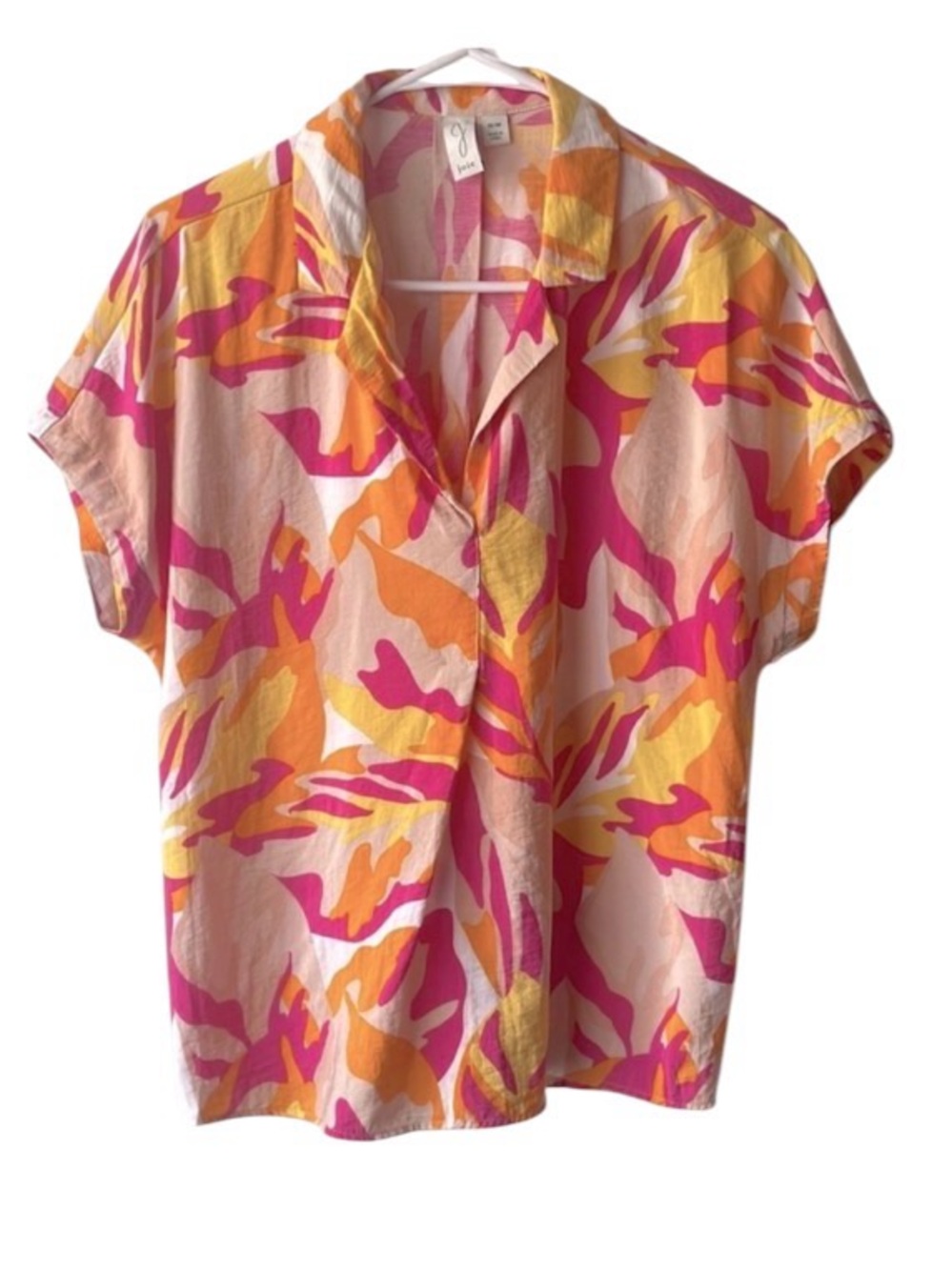 Joie Boxy Pink and Orange Notched Collar Top